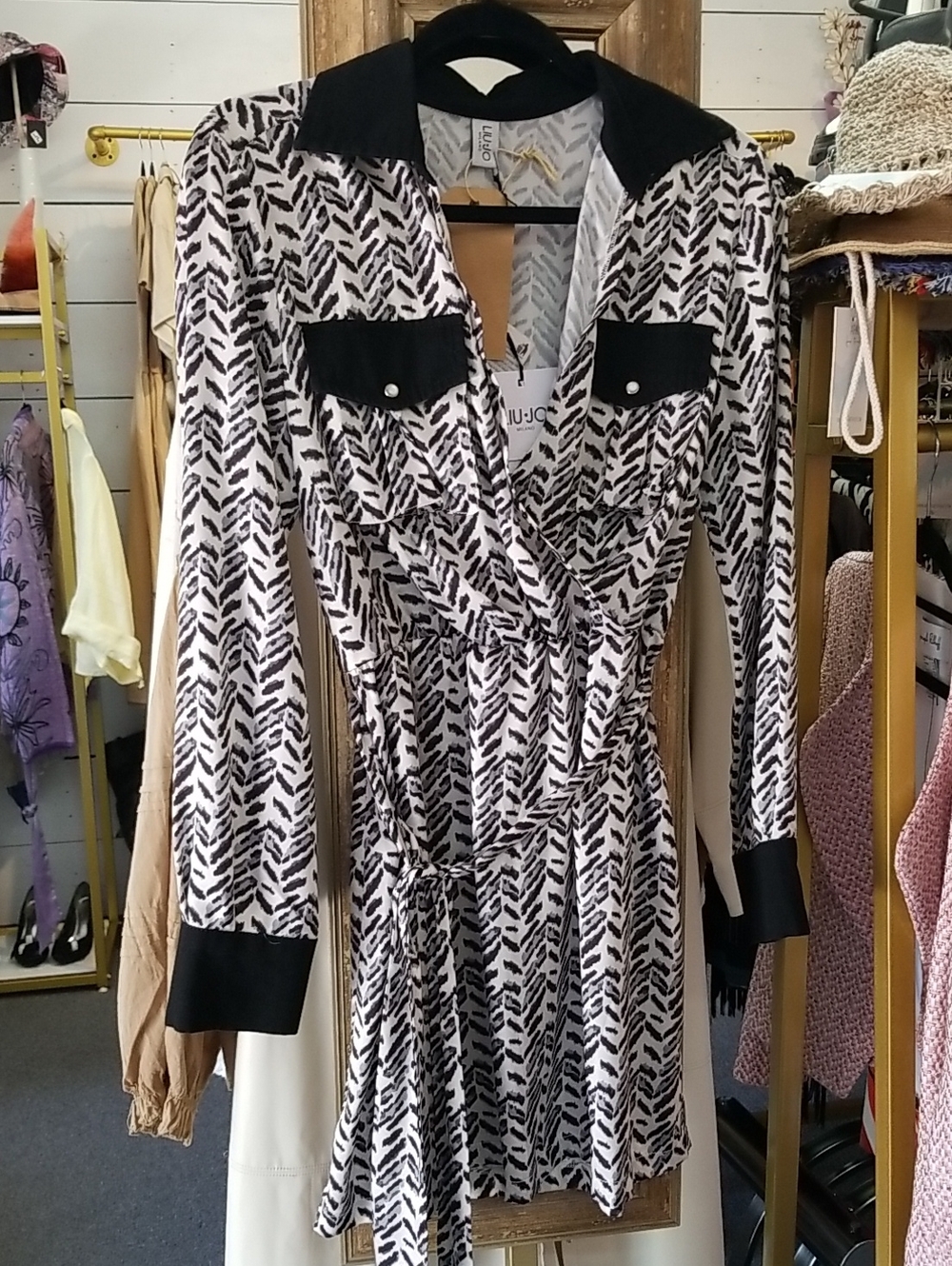 Liu Jo Black and White Printed Long Sleeve Wrap Dress